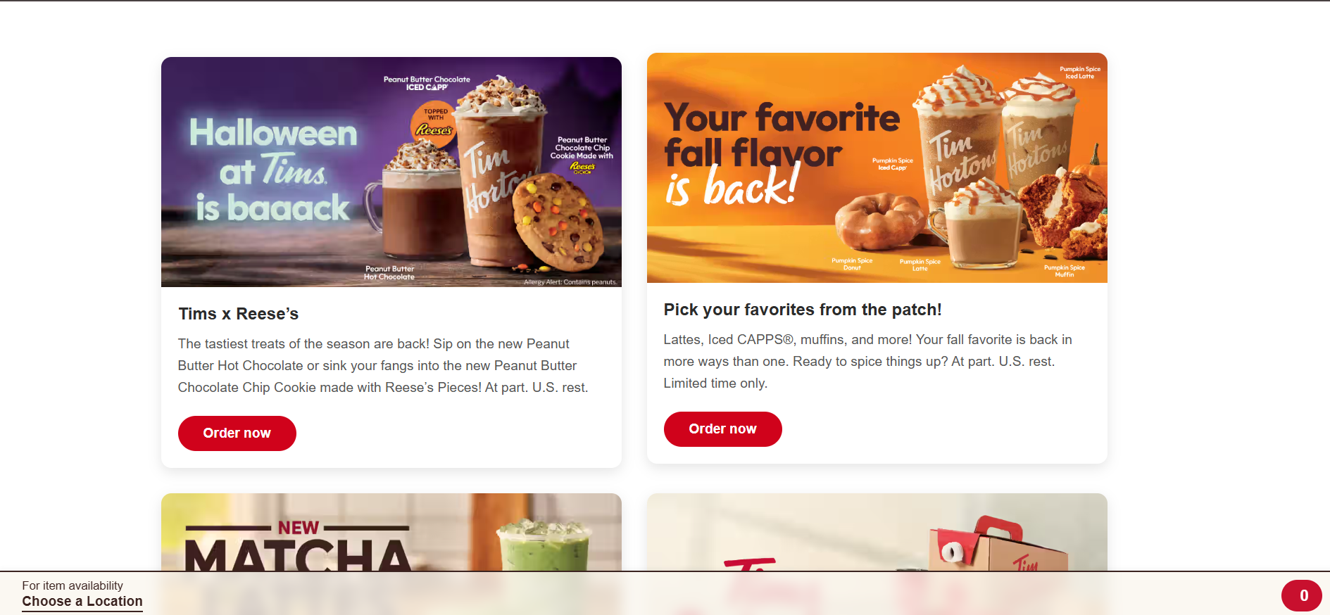 Tim Hortons Menu